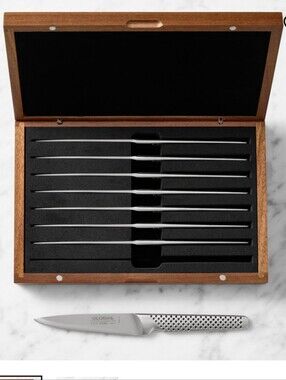 NEW!!! Global Classic Steak Knives in Acacia Gift Box, Set of 8, Made In Japan